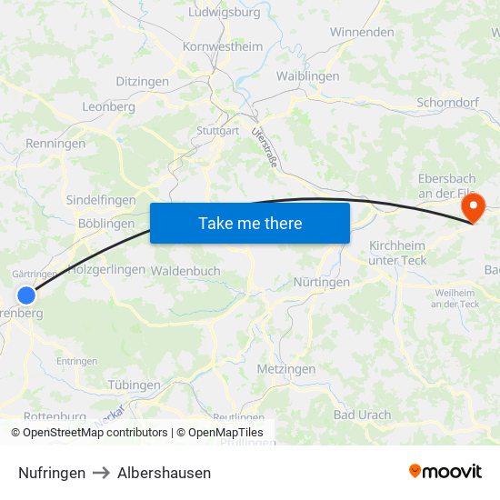 Nufringen to Albershausen map