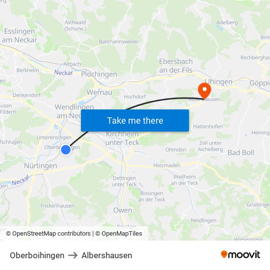 Oberboihingen to Albershausen map