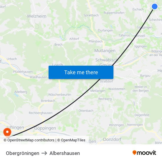 Obergröningen to Albershausen map