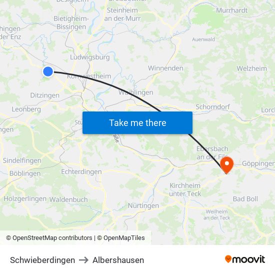 Schwieberdingen to Albershausen map