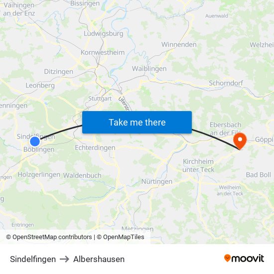 Sindelfingen to Albershausen map