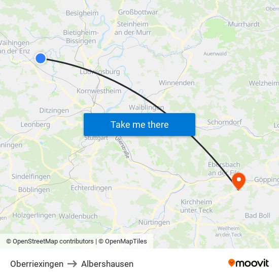 Oberriexingen to Albershausen map