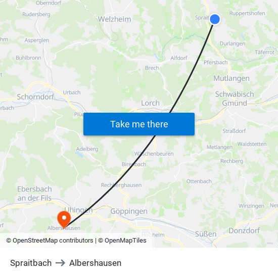 Spraitbach to Albershausen map