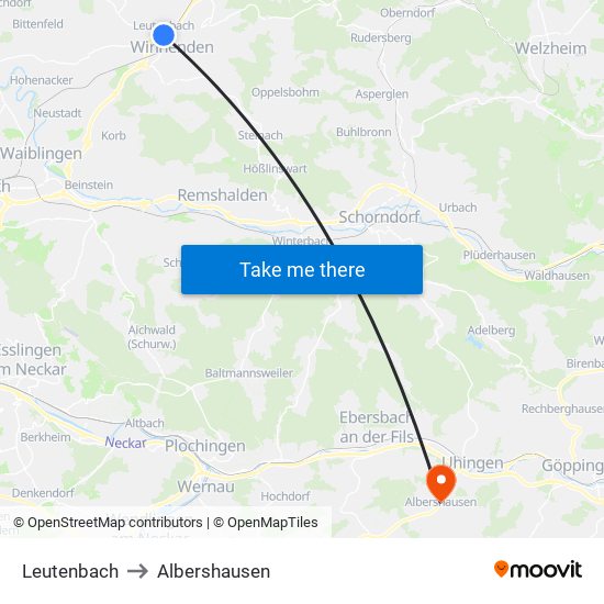 Leutenbach to Albershausen map