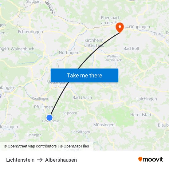 Lichtenstein to Albershausen map