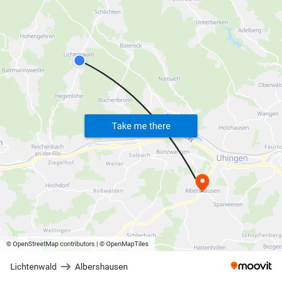 Lichtenwald to Albershausen map