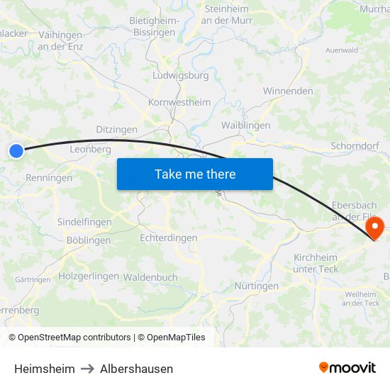 Heimsheim to Albershausen map