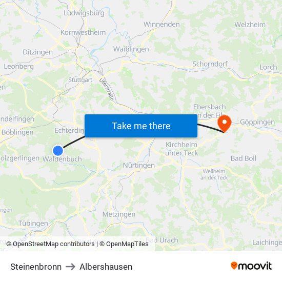 Steinenbronn to Albershausen map