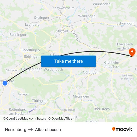 Herrenberg to Albershausen map