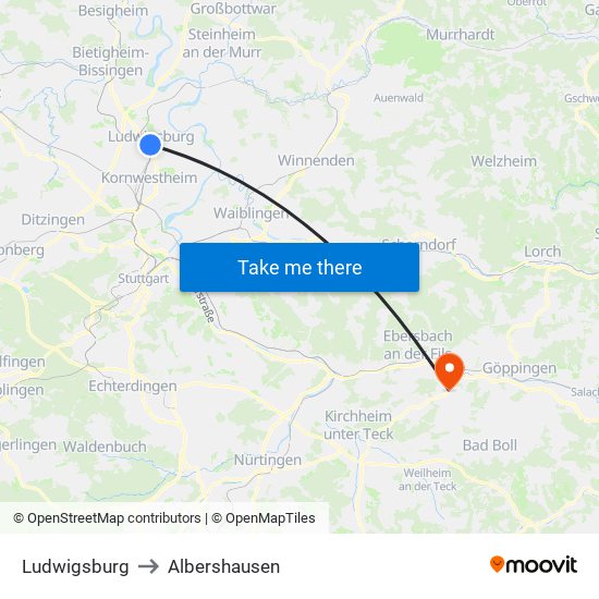 Ludwigsburg to Albershausen map