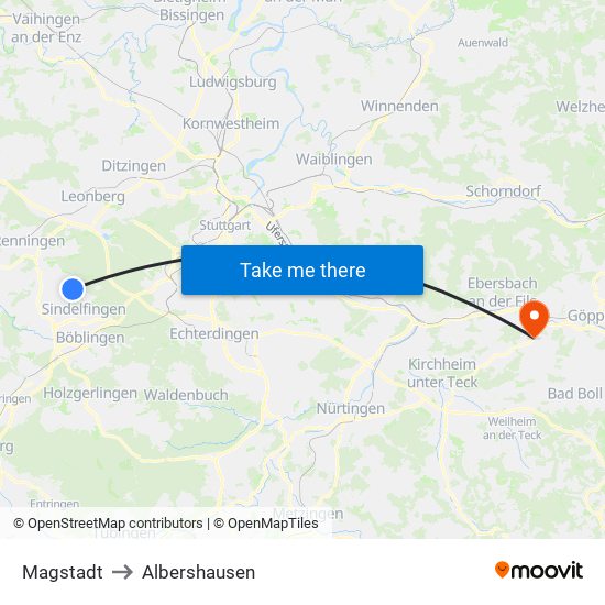 Magstadt to Albershausen map