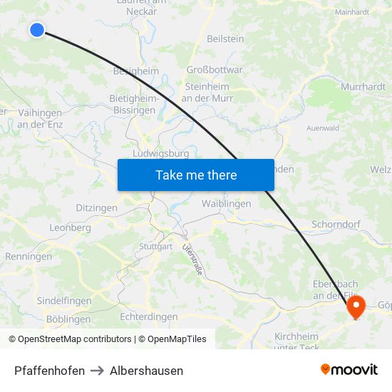 Pfaffenhofen to Albershausen map