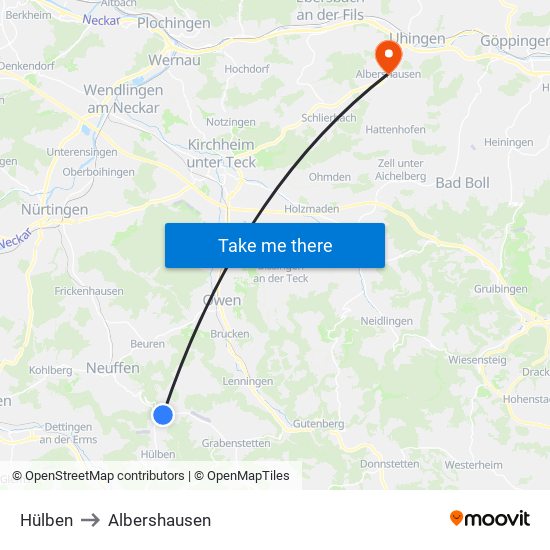 Hülben to Albershausen map