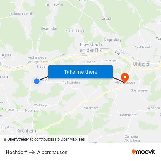 Hochdorf to Albershausen map