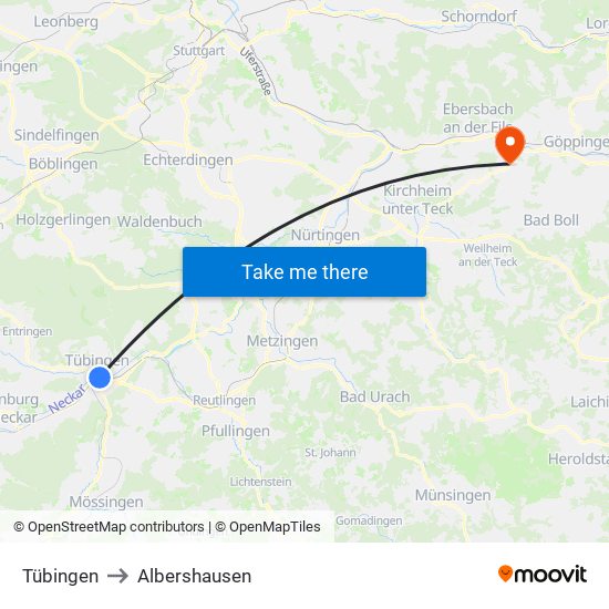 Tübingen to Albershausen map