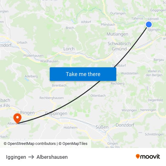 Iggingen to Albershausen map