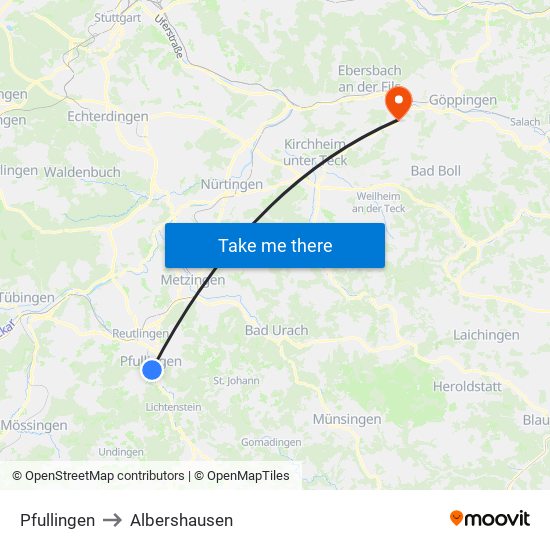 Pfullingen to Albershausen map
