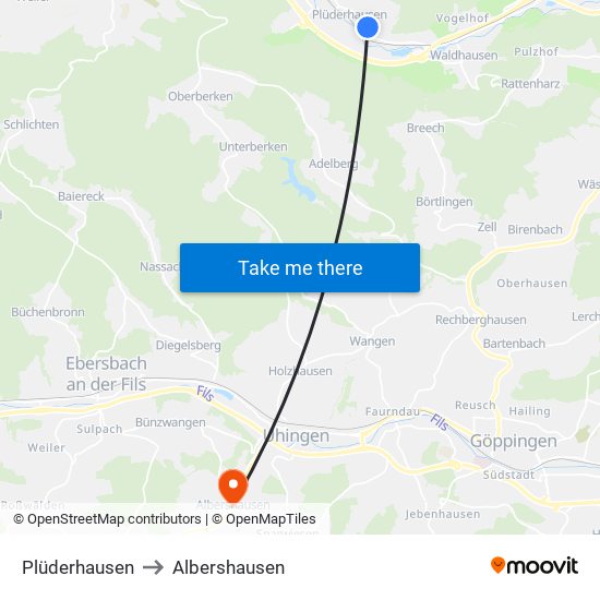 Plüderhausen to Albershausen map