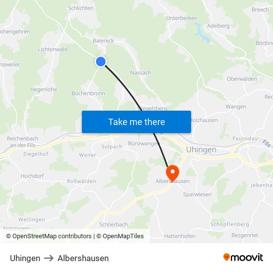 Uhingen to Albershausen map