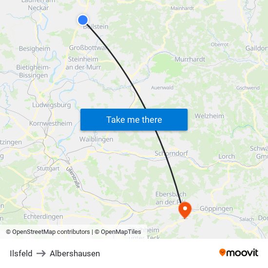 Ilsfeld to Albershausen map