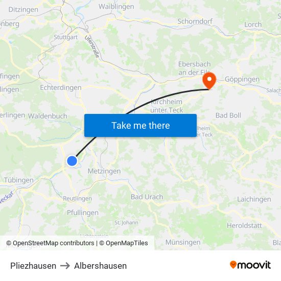 Pliezhausen to Albershausen map