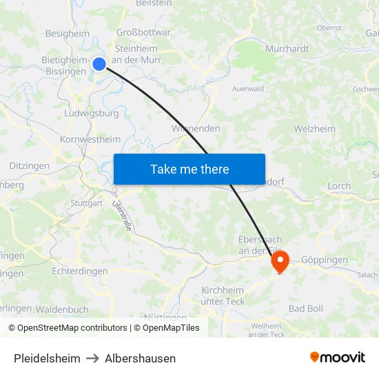 Pleidelsheim to Albershausen map