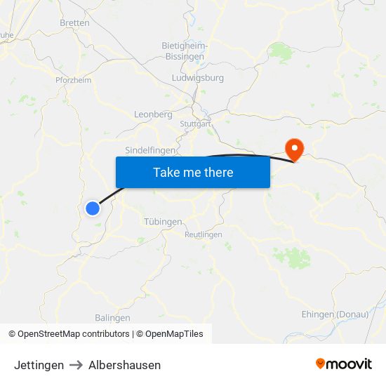 Jettingen to Albershausen map