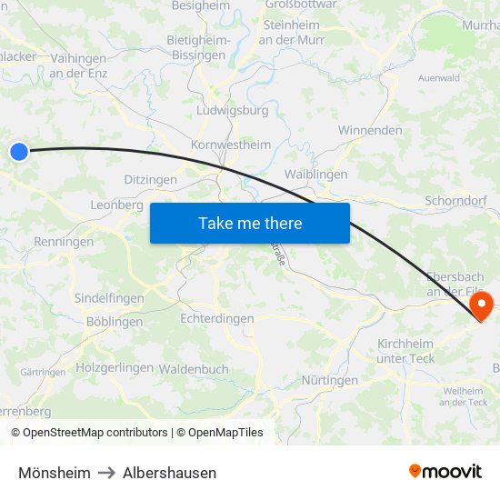 Mönsheim to Albershausen map