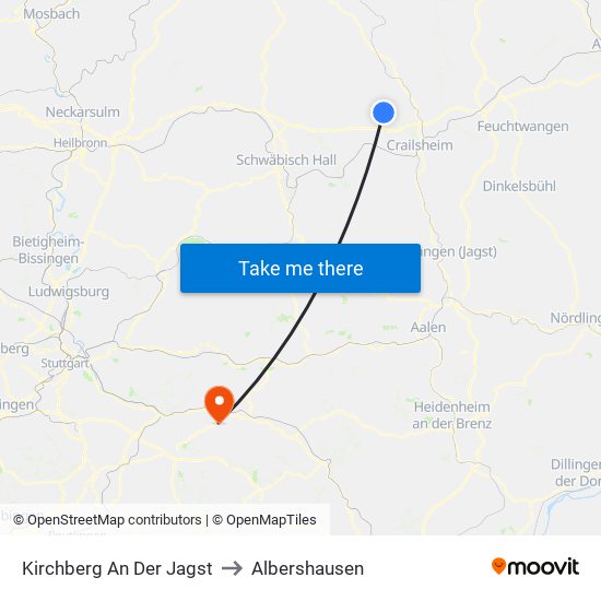 Kirchberg An Der Jagst to Albershausen map