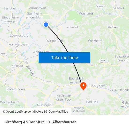 Kirchberg An Der Murr to Albershausen map