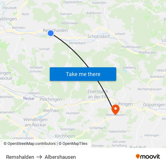 Remshalden to Albershausen map