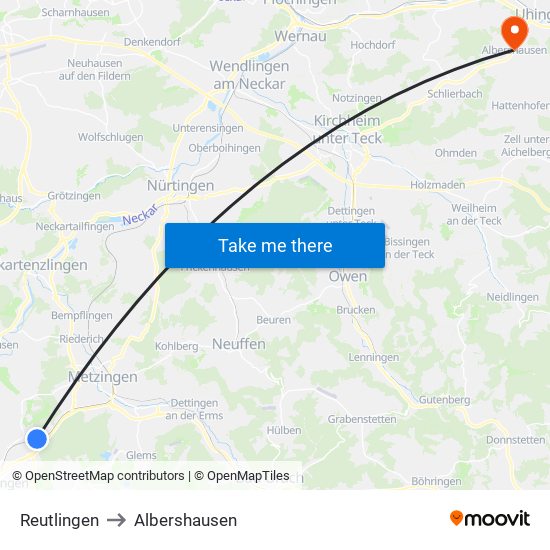 Reutlingen to Albershausen map