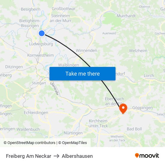 Freiberg Am Neckar to Albershausen map