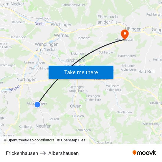 Frickenhausen to Albershausen map