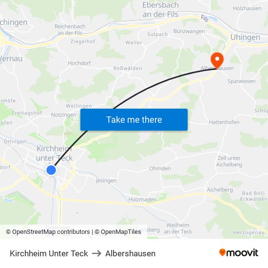 Kirchheim Unter Teck to Albershausen map