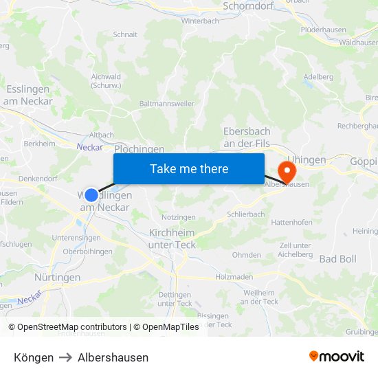 Köngen to Albershausen map