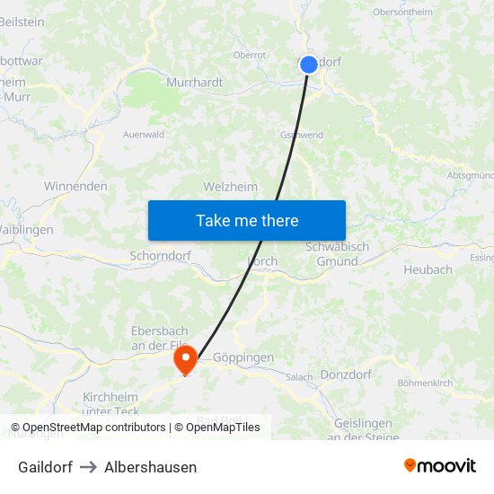 Gaildorf to Albershausen map