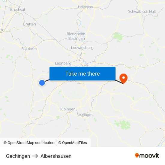 Gechingen to Albershausen map