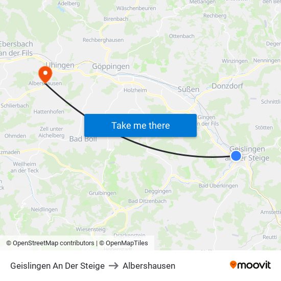 Geislingen An Der Steige to Albershausen map