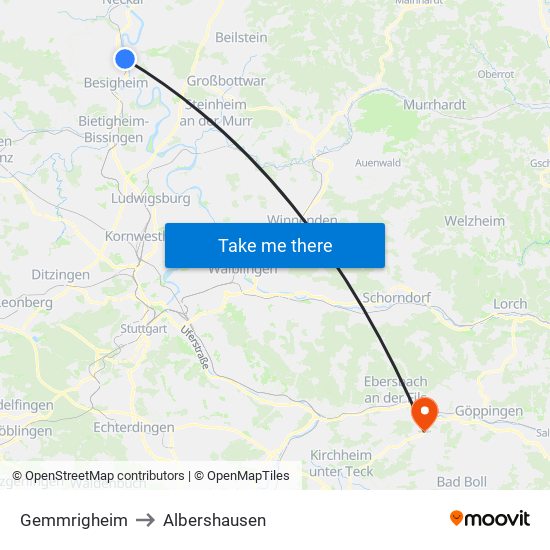 Gemmrigheim to Albershausen map