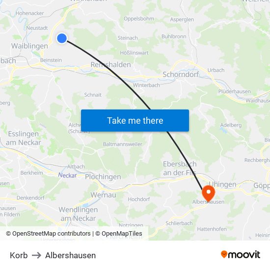 Korb to Albershausen map