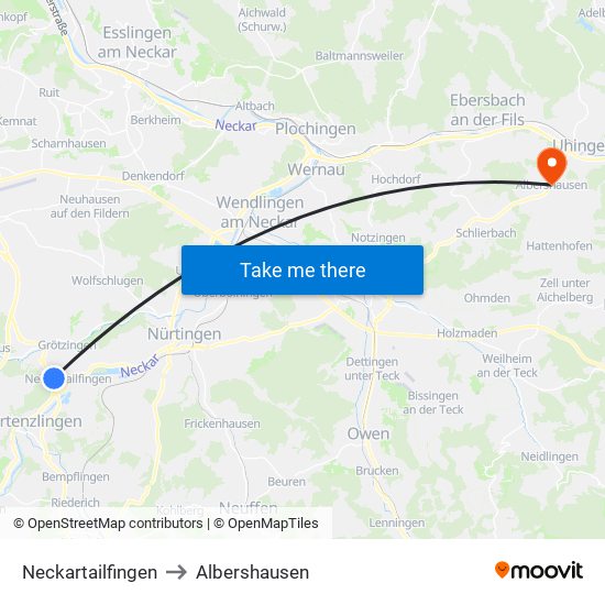 Neckartailfingen to Albershausen map