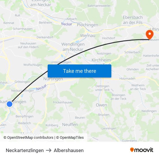 Neckartenzlingen to Albershausen map