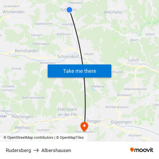 Rudersberg to Albershausen map