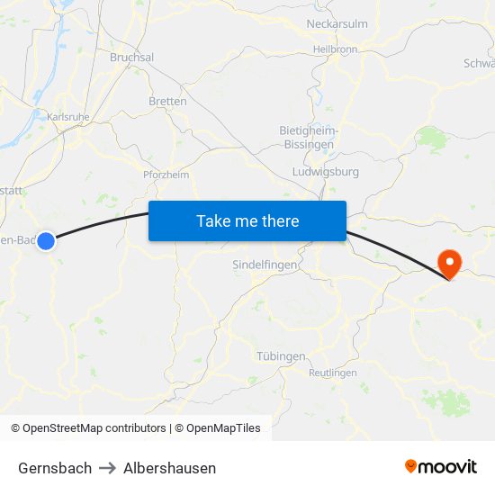 Gernsbach to Albershausen map