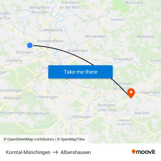 Korntal-Münchingen to Albershausen map