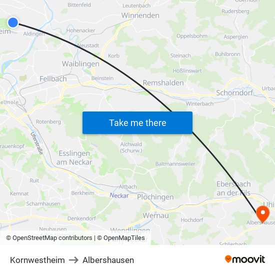 Kornwestheim to Albershausen map