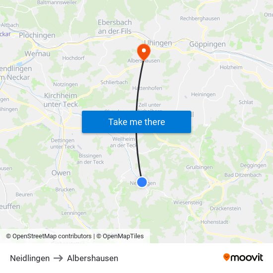Neidlingen to Albershausen map