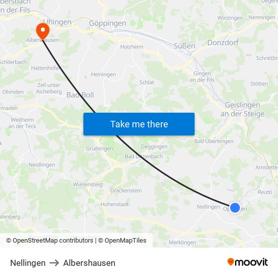 Nellingen to Albershausen map