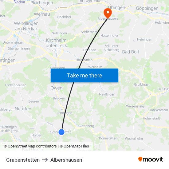 Grabenstetten to Albershausen map